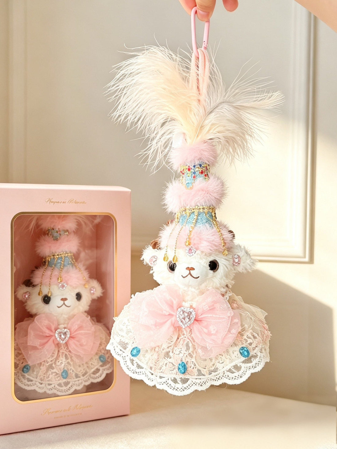 Handmade Xinjiang Ethnic Style Little Sheep Plush Doll, Sparkly Rhinestone Tassel Decor Fluffy Doll Bag Hanging Ornament Gift