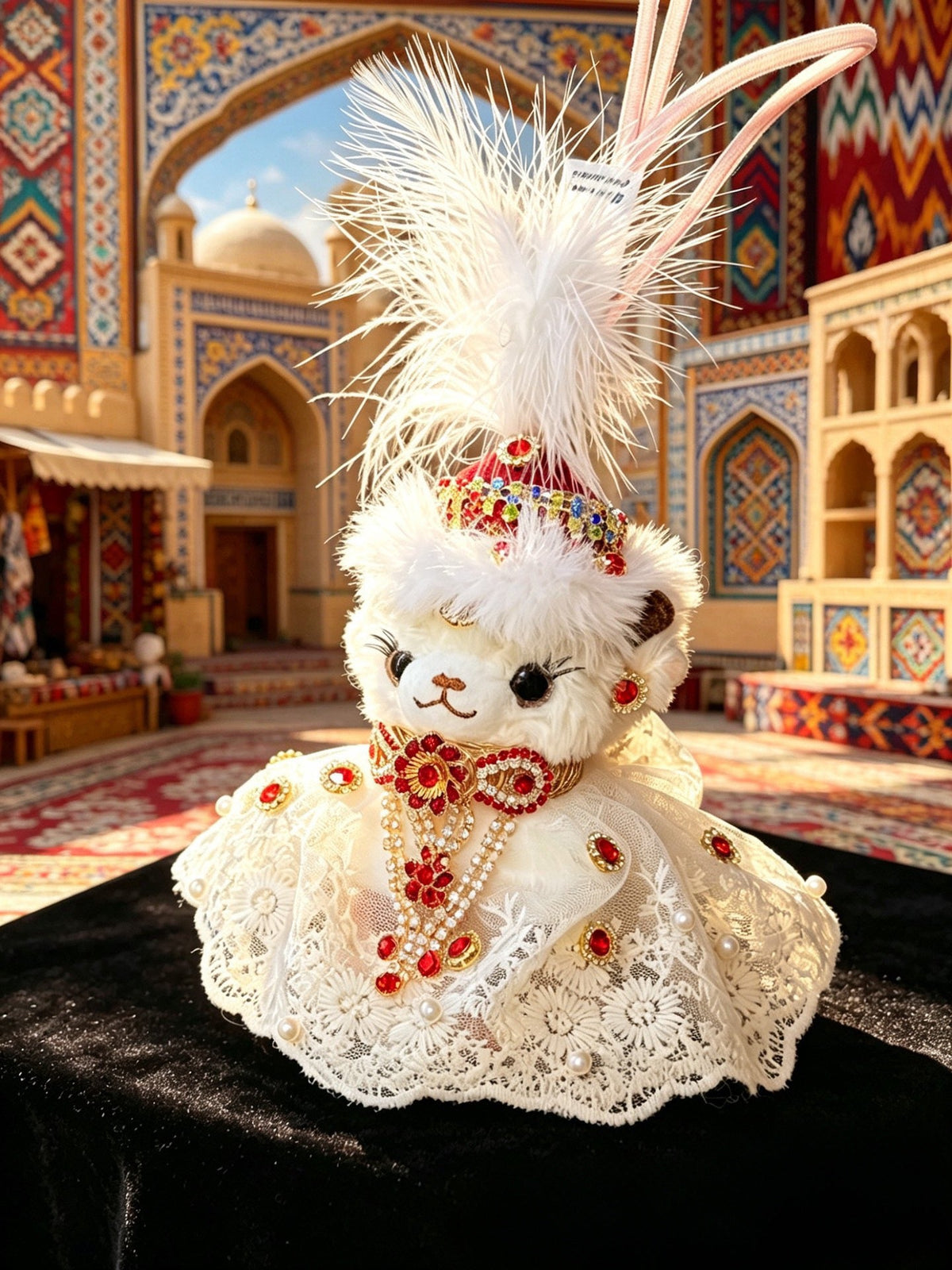 Handmade Xinjiang Ethnic Style Little Sheep Plush Doll, Sparkly Rhinestone Tassel Decor Fluffy Doll Bag Hanging Ornament Gift