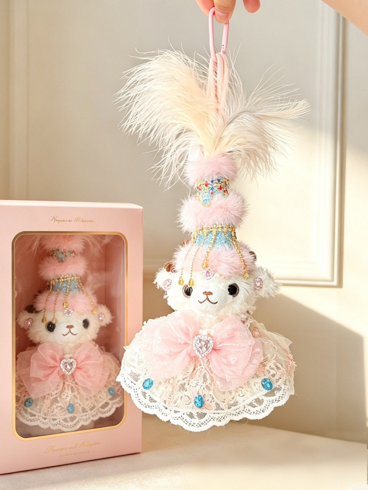 Handmade Xinjiang Ethnic Style Little Sheep Plush Doll, Sparkly Rhinestone Tassel Decor Fluffy Doll Bag Hanging Ornament Gift