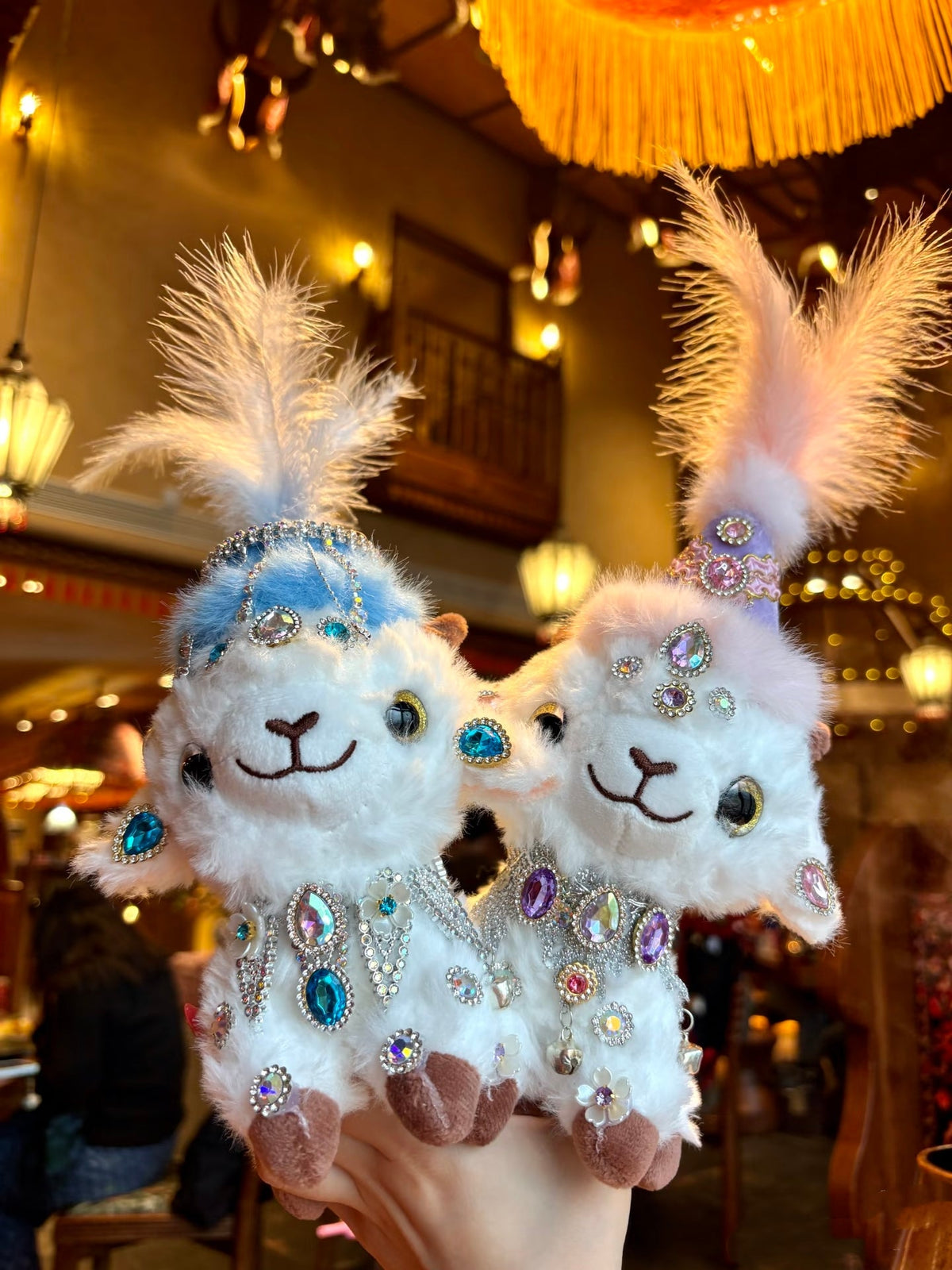 Handmade Xinjiang Ethnic Style Little Sheep Plush Doll, Sparkly Rhinestone Tassel Decor Fluffy Doll Bag Hanging Ornament Gift